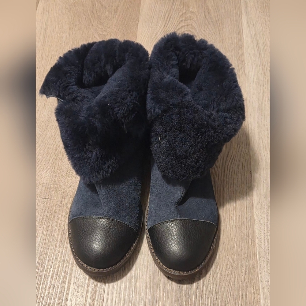 Matt Bernson Blue Suede Shearling Lined Tundra Moto Boots Size US 7 - Picture 6 of 8